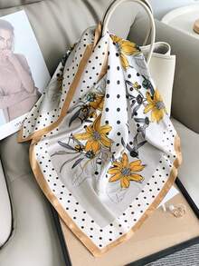 1PC Women's Fashion Floral Polka Dot Pattern Elegant Lightweight Silky Square Scarf Suitable For Dating, Travel, Party, Vacation Outfits - Multicolor - View 2