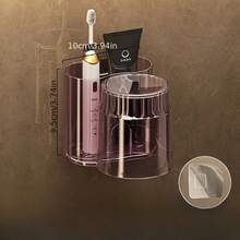 1pc Drill-Free Wall-Mounted Toothbrush Holder With Mouthwash Cup - Space-Saving Bathroom Toothpaste And Toothbrush Organizer, Multi-Functional Storage Rack, Suitable For Toothbrushes, Lipsticks, Cosmetics, Etc. - Multicolor - View 9