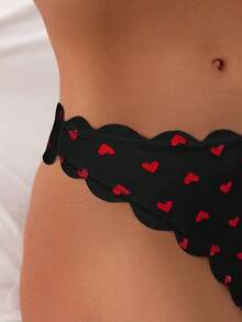 Nuevo modelo 2026:Traje de Baño Bikini con Volantes y Lazo Rojo en Forma de Corazón, Multicolor y  para Mujer - Corazón Rojo Sobre Negro - Ver 4