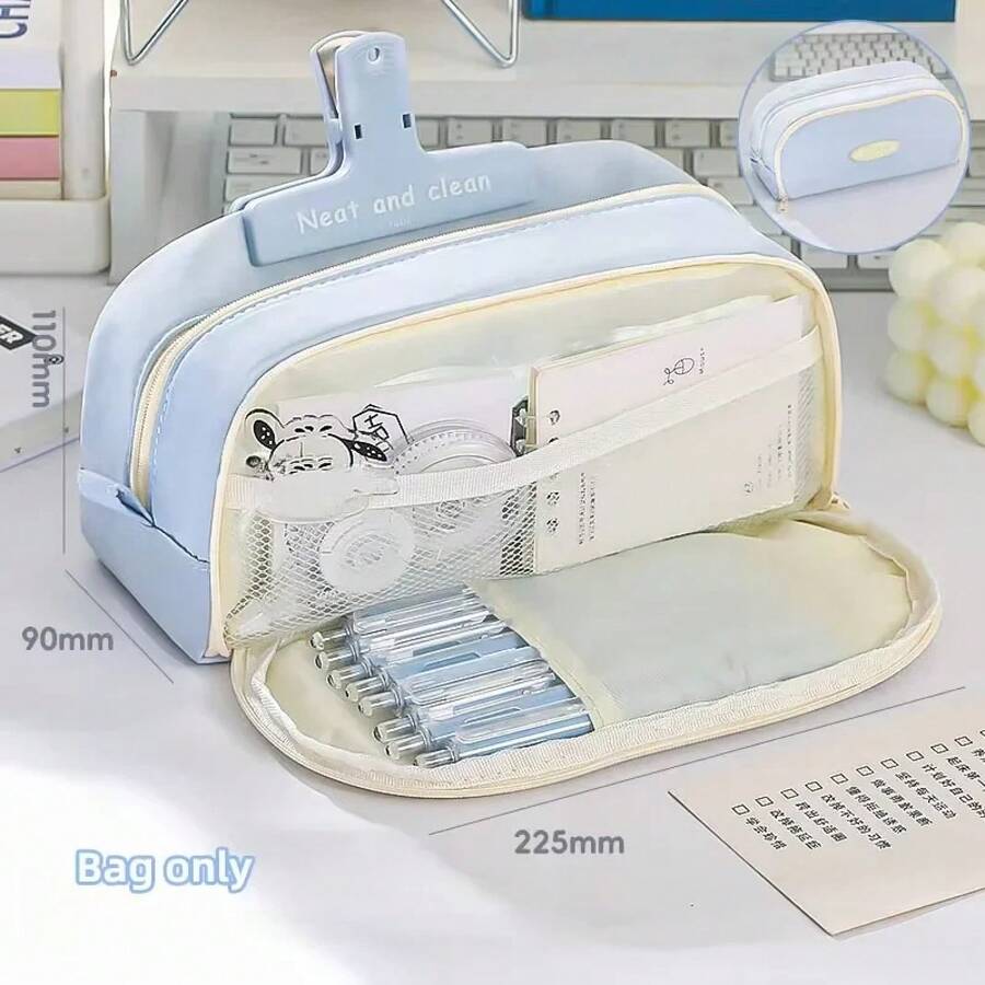 Multifunctional Multi-Layer Stationery Box, Student Stationery Storage Box, Large Capacity, Essential School Supplies For Back To School Season, Pen Case. - Blue - View 1