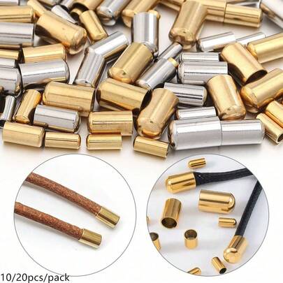 10/20pcs/Pack Stainless Steel Single Hole Leather Cord End Caps, Cylindrical Clothing & Jewelry Making Accessories, 2-5mm Anti-Allergy Round Bottom End Caps For Bracelets, Necklaces, Shoelaces, Belts