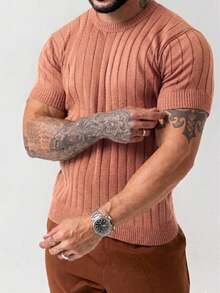 Men's Lightweight Textured Knit T-Shirt, High Quality Premium Spring/Summer 26 - Rusty Rose - View 6