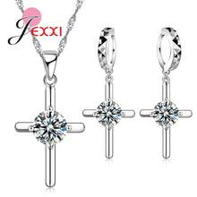 925 Sterling Silver Plating Necklace And Earring Set With Cubic Zirconia, Cross, Heart And Butterfly Design, Fashion Jewelry For Women. - 42901 - 查看 1
