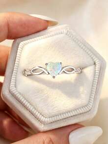 Exquisite Heart-Shaped Bezel-Set Opaline 925 Sterling Silver Ring - Engagement/Wedding Ring, Symbolizing Beautiful, Sweet And Eternal Love - Silver - View 2