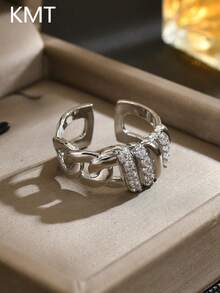 KMT 1pc Copper Inlaid Artificial Zirconia Creative Twisted Chain Women's Ring, 3D Line Design With High-End Luxury Feel, Essential Fashion Accessory For Young People, Minimalist High-End Commuter Style, Perfect Gift For Goddess Day, Women's Day, Birthday, Suitable For Workplace Colleagues, Best Friends, Female Elders, Elegant And Stylish. Thick Chain Cuban Open Ring, American Retro Hot Girl Style, Unisex, Street Cool Girls - Twisted Chain Clause - View 6