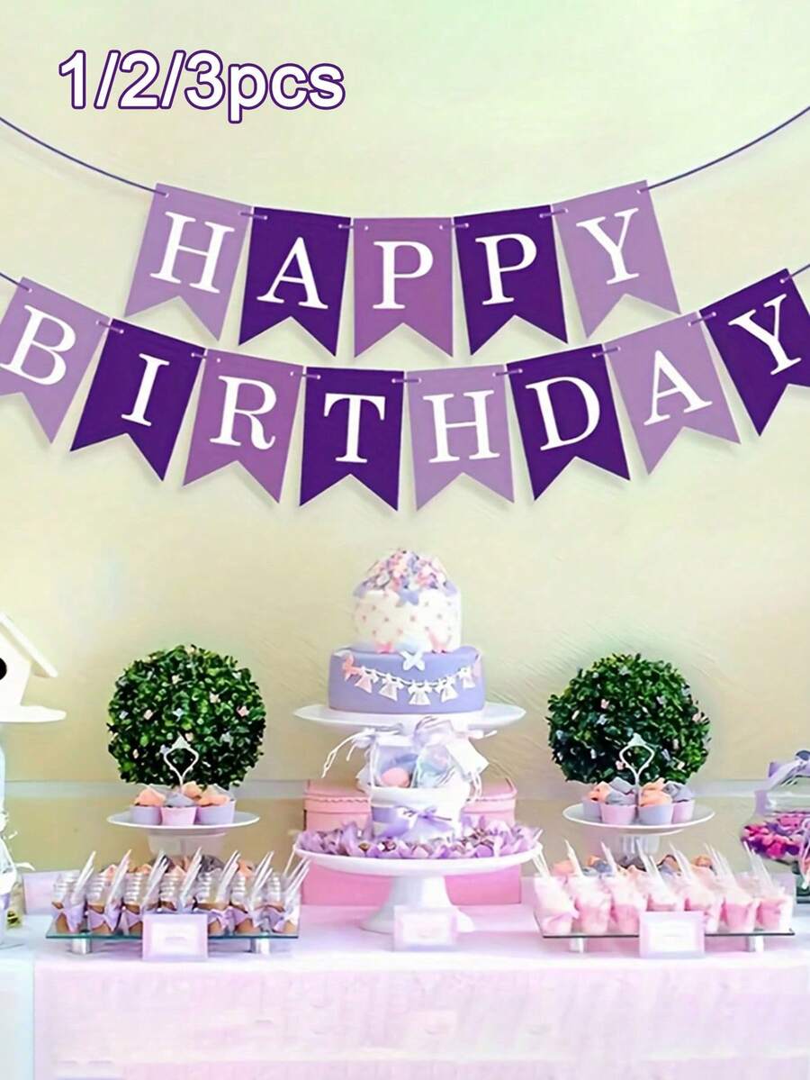 1/2/3pcs Suitable For -Themed Birthday Banners - Elegant Purple Paper Party Decorations With Numbered/Numbered For ' Rooms, Showers, Multi-Holiday Party - Garland & Ribbon Compatible ,Reusable Party Background - Multicolor - View 1
