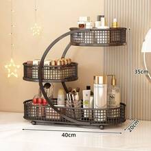 1pc Lightweight No-Installation Metal Makeup Organizer Rack, Suitable For Vanity And Bathroom Countertop - Great For Storing Lipsticks, Skincare Products, Etc., Countertop Storage Rack | Modern Aesthetic | Durable Metal Rack, Bathroom Organizer - Black - View 18