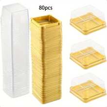 100/80/60/50/40/20 件方形蛋糕盒，带透明盖，塑料烘焙容器，适用于婚礼、生日派对、面包店、一次性甜点盒，精美展示，适合烹饪厨师 - 金色 - 查看 11