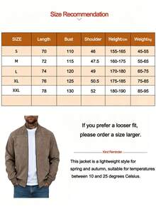 1pc Men's Solid Color Lightweight Suede Bomber Jacket, Full-Zip Stand Collar Casual Coat, Retro Faux Leather Outerwear, Men's Jacket For Fall/Spring - Camel - View 2
