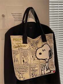 Peanuts 官方 Snoopy 卡通印花帆布包，大容量托特包兼單肩斜跨包，多口袋設計，可放入 14 吋筆電，耐用布料，適合青少年女孩/女性/學生，適用於上學/通勤/旅行，Snoopy/Peanuts 粉絲理想生日禮物 - 查看 5
