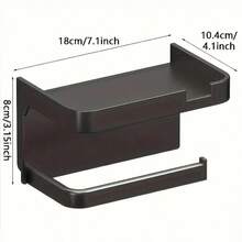 2pcs No-Drill Toilet Paper Holder With Phone Shelf, Wall-Mounted Bathroom Tissue Rack, Multifunctional Storage Shelf - Black - View 8