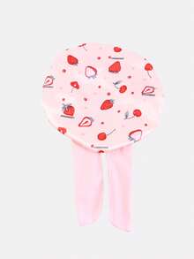 1 buah Topi Rambut Bulat Satin Pita Elastis Bermotif untuk Anak-anak, Cocok untuk Penggunaan Sehari-hari - Gigi Darah Stroberi - View 3
