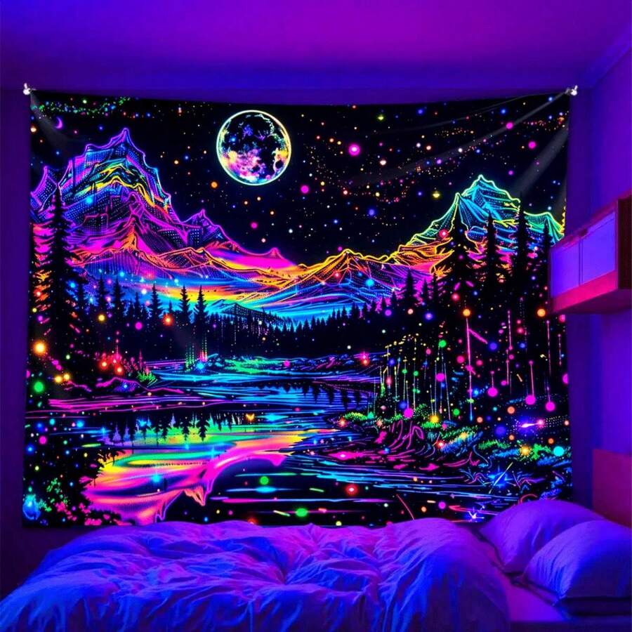 2D Flat Blacklight Wall Art, Neon Landscape Style Design, Suitable For Decorating Teenager Bedroom, Dorm, Living Room, Outdoor Space And RV. Computer Room Decoration, Holiday And Party Decoration, Valentine's Day Decoration - Multicolor - View 1