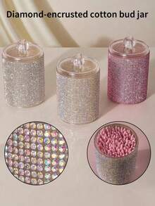 1 pieza Organizador de maquillaje transparente con strass 2 en 1, caja redonda de 2 capas con 2 compartimentos y tapa. Para tocador & baño, sostiene brochas, lápices labiales & herramientas de belleza, decoración del hogar. - Multicolor - Ver 1