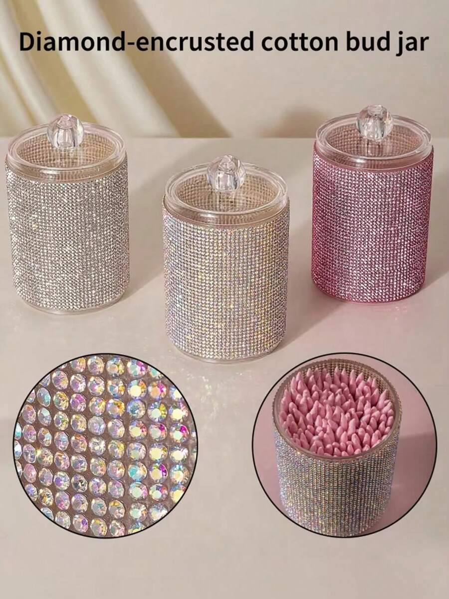 1 pieza Organizador de maquillaje transparente con strass 2 en 1, caja redonda de 2 capas con 2 compartimentos y tapa. Para tocador & baño, sostiene brochas, lápices labiales & herramientas de belleza, decoración del hogar. - Multicolor - Ver 1