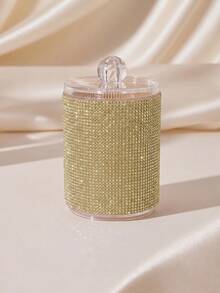 1 pieza Organizador de maquillaje transparente con strass 2 en 1, caja redonda de 2 capas con 2 compartimentos y tapa. Para tocador & baño, sostiene brochas, lápices labiales & herramientas de belleza, decoración del hogar. - Multicolor - Ver 13