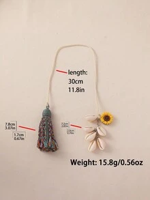 1個波希米亞風度假向日葵貝殼流蘇包飾吊飾附綁帶，適合女性日常休閒海灘度假穿搭，節日禮物 - 彩色 - 查看 4