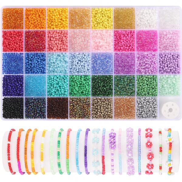 39 Colors 3mm Seed Beads With 1 Roll Elastic String, For Making Bracelets, Adult Bracelet Beads, Necklace Clasp DIY Decorative Jewelry Beads Set