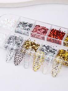 12-Grid 1mm Ultra-Mini Star & Heart Glitter Nail Art Sequins, Ultra-Thin Y2K Holographic Laser Gold Silver Pink Aurora Glitter, Small Heart Nail Decoration Accessories, Japanese Salon DIY Supplies - Multicolor - View 9