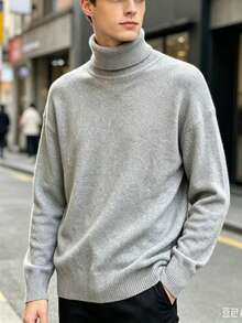 Manfinity Mode Men's Turtleneck Sweater, For Fall And Winter - Light Grey - View 2