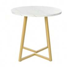 Dining Set (5 Pieces), Including A Table And Four Chairs, A Modern Kitchen Set, A Round Table 80 Cm In Diameter With Gold Metal Legs, A White MDF Top And Dark Grey Velvet Dining Chairs. - 彩色 - 查看 11