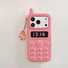 SANRIO Creative 3D Button Retro Phone Style Case Compatible With IPhone 16/17 Pro Max, 16P, 15P, Cute Sweet Girly Soft Shockproof Protective Cover - Watermelon Pink - View 3