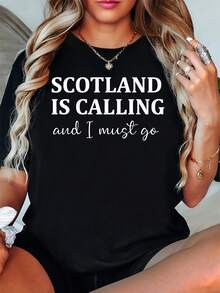 New Printed Souvenir T-Shirt From Scotland, Great - 黑色 - 查看 1