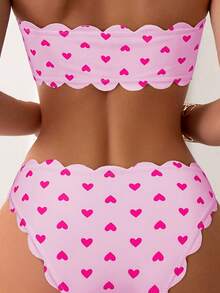 New 2026 Model: Women's Multicolor Ruffled Bikini Swimsuit With Red Heart-Shaped Bow - Bicolor Red Rose - View 4