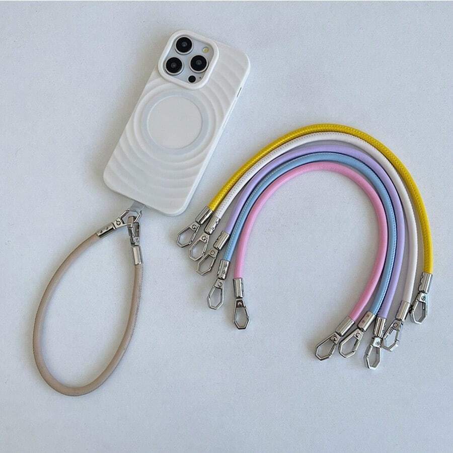 1pc Solid Color Phone Lanyard, Minimalist PU Wrist Strap Daily Gift Phone Charm - Multicolor - View 1