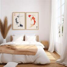 2pcs/Set Unframed Canvas Wall Arts Posters,Japandi Wabi Sabi Koi Fish Abstract Canvas Prints Poster,Japanese Minimalism Zen Art Prints,For Living Room,Bedroom Decor,Ideal Wall Art Home Decor Poster - A - View 5
