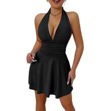 Ropa de mujer europea y americana 2026, vestido sexy sin tirantes, sin espalda, con cuello en V y falda corta ajustada. - Blanco - Ver 5