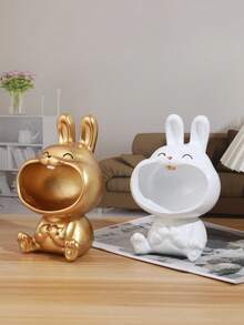 1PC Big Mouth Rabbit Storage Figurine Resin Home Decor Jewelry Organizer Small Accessory Holder Key Household Items Storage Container Cute Animal Desk Organizer Decorative Tabletop Display Piece Perfect Gift For Home Office Bedroom Living Room - One Size - View 3