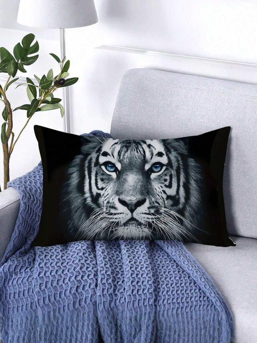 2pcs Tiger Print Pillowcases Set, Personalized Animal Pattern Rectangular Throw Pillow Covers, Living Room Sofa Cushion Covers Bedroom Headboard Decorative Pillowcases, Pillow Inserts Not Included - Multicolor - View 1