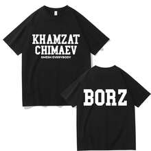Khamzat Chimaev Logo Double-Sided Printed T-Shirts For Men And Women, Fashion Casual Oversized T-Shirts, Men's Hip-Hop Vintage Streetwear - Black - View 1