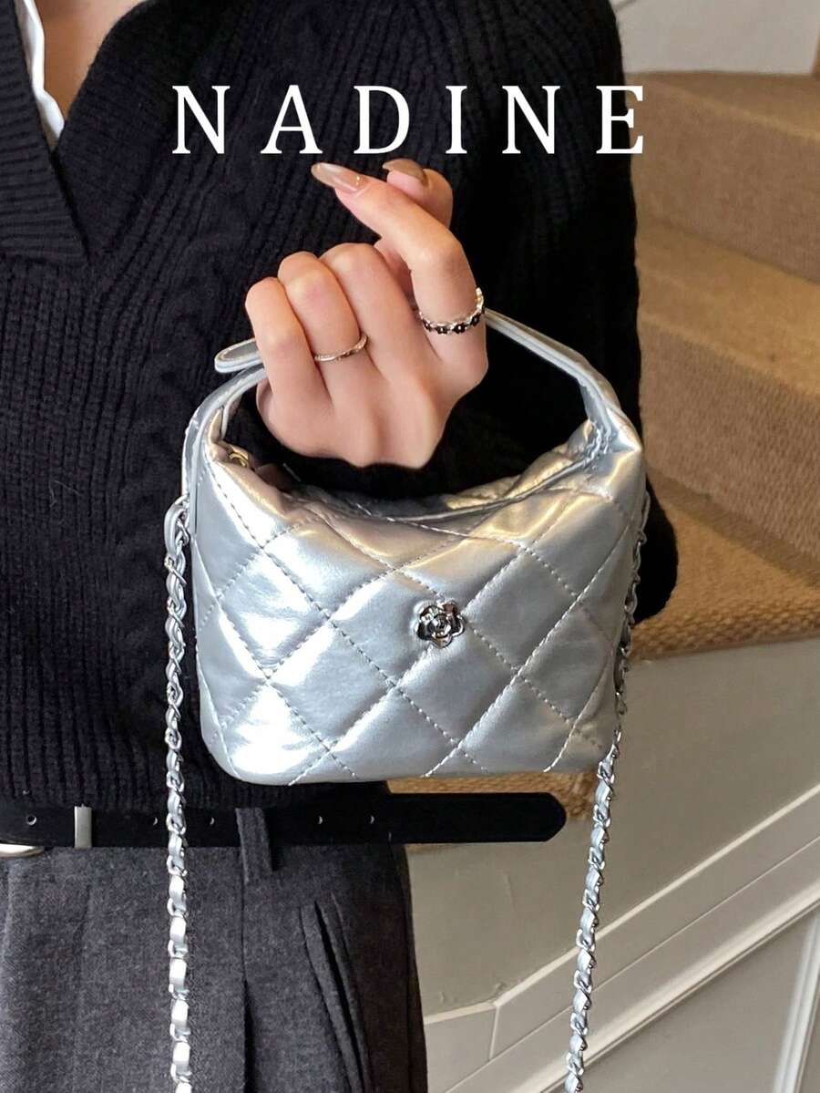 Fashion Quilted Solid Color Commuter Chain Shoulder Bag Handbag Crossbody Bag