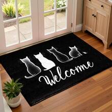 1 buah Keset Pintu Motif Kucing Hitam Selamat Datang dengan Permukaan Kasmir Imitasi dan Sol TPR, Keset Kamar Mandi, Keset Dapur, Keset Ruang Cuci, Dekorasi Suasana Liburan, Dekorasi Rumah, Dekorasi Pesta, Dekorasi Pernikahan, Dekorasi Ruang Makan & Dapur - MultiWarna - View 7
