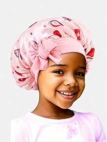 1 buah Topi Rambut Bulat Satin Pita Elastis Bermotif untuk Anak-anak, Cocok untuk Penggunaan Sehari-hari - Gigi Darah Stroberi - View 4