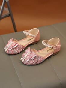 1 Pair Vintage Girls' Sandals With Hollow Bow And Rhinestone, Sweet Style, Summer New Non-Slip Rubber Sole Open Toe Fashion, Party Vacation Open Toe Beach Shoes Soft Sole Non-Slip Beach Sandals - Pink - View 4