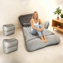 3-In-1 Soft Fluffy Inflatable Mattress With Dual Foot Pump, Inflatable Sofa Bed, Foldable Home Sofa, Portable Outdoor Bed (Suitable For Sleep And Naps), Adjustable Bed Type, Suitable For Living Room/Bedroom/Study/Outdoor Sleep/Beach - Multicolor - View 4