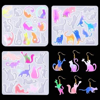 - Moldes de resina para arete, moldes de silicona en forma de gato variados para joyera epoxi y moldes de resina con agujero para bricolaje, colgantes, collares, manualidades