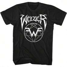 Camiseta de algodón con logotipo metálico de la banda Weezer, camiseta gráfica de música rock retro para fans, ropa de verano, tops de verano, conjuntos de verano unisex, camiseta de manga c - Negro - Ver 1