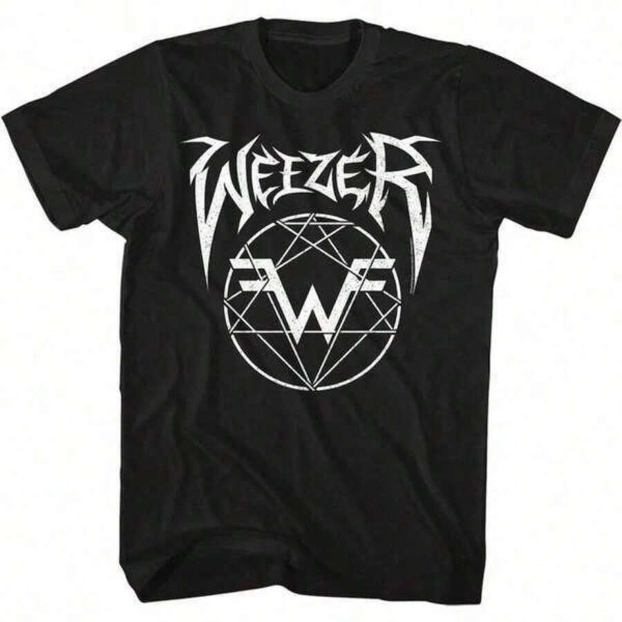 Camiseta de algodón con logotipo metálico de la banda Weezer, camiseta gráfica de música rock retro para fans, ropa de verano, tops de verano, conjuntos de verano unisex, camiseta de manga c - Negro - Ver 1