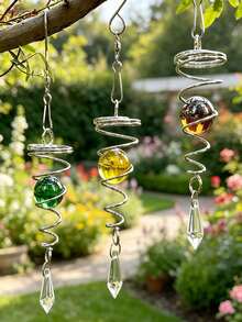 1set Colorful Crystal Spiral Wind Chime Pendant, Rotating Glass Ball Ornament, Prism Pendant, Suitable For Outdoor Garden And Patio Decoration, Rotating Light-Absorbing Pendant, Suitable For Home Gardening, Party And Holiday Decoration. - A - View 1
