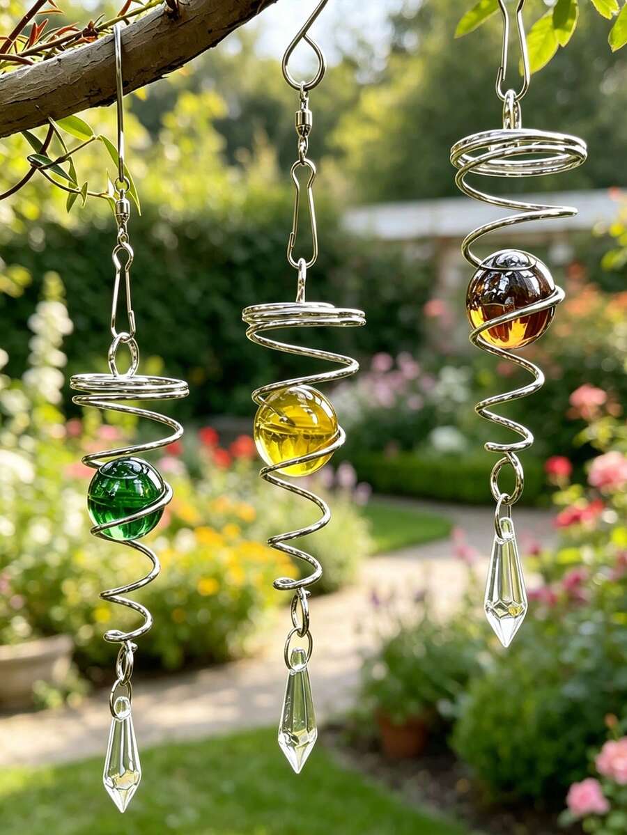 1set Colorful Crystal Spiral Wind Chime Pendant, Rotating Glass Ball Ornament, Prism Pendant, Suitable For Outdoor Garden And Patio Decoration, Rotating Light-Absorbing Pendant, Suitable For Home Gardening, Party And Holiday Decoration. - A - View 1