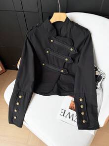 GMFP Women's Casual Elegant Fashion Loose Stand Collar Short Jacket Black - Black - View 6