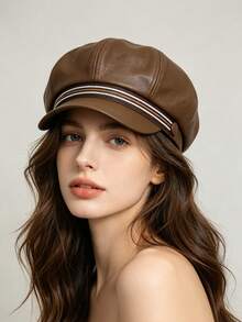 1 chiếc mũ beret newsboy nữ, mũ bóng chày mặt phẳng bát giác, phong cách Anh, thiết kế mới, tôn dáng mặt, phù hợp du lịch ngoài trời mùa thu/đông - Nhiều màu - Xem 6