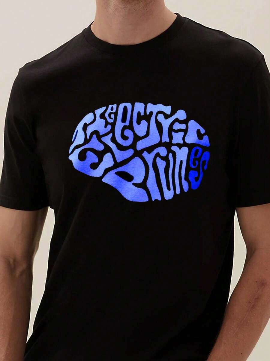 Dernier modèle 2026 : T-shirt graphique décontracté et polyvalent pour hommes, conçu par Electric Prunes, parfait pour un usage quotidien. Ce look streetwear légèrement élégant et confortable est doux et respirant. Très populaire. - Noir - Voir 1