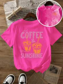 Plus-Size Damen-Sommerkleidung mit Eiskaffee- und Sonnen-Cartoon-Print, neuer Sommerstil, kurzärmeliges T-Shirt-Oberteil, modisches lässiges bedrucktes T-Shirt, stilvolle Damenkleidung. - Weiß - Übersicht 11
