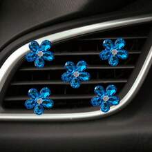 5pcs Shiny Crystal Flower Car Air Vent Clip Decor, Car Interior Ornament, Personalized Decoration For Men And Women - Crystal Flower - View 4