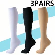 1/3/4/6/8 Pairs Black Beige White Blue Grey Sports Running Cycling Compression Socks, Unisex Circulation Running Nurse Socks - Multicolor - View 3